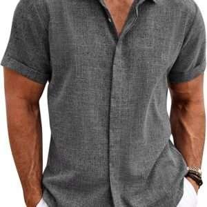 COOFANDY Men's Linen Short Sleeve Shirt