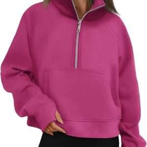 AUTOMET Women's Cropped Half-Zip Sweatshirt Fleece Hoodie – Fall 2024 Fashion