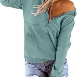 PGANDS Women's Fleece Lined Hoodie - Long Sleeve, Half Zip, Loose Fit Sweatshirt