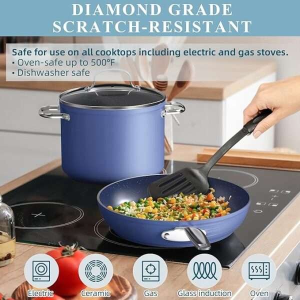 Blue Ceramic Nonstick Cookware Set